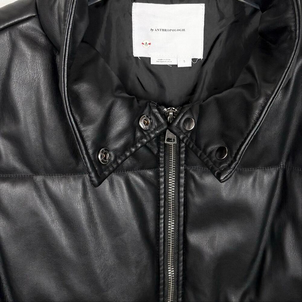 Anthropologie Faux Leather Puffer Vest Black Cropped Full Zip Pockets Size Small - Picture 7 of 11